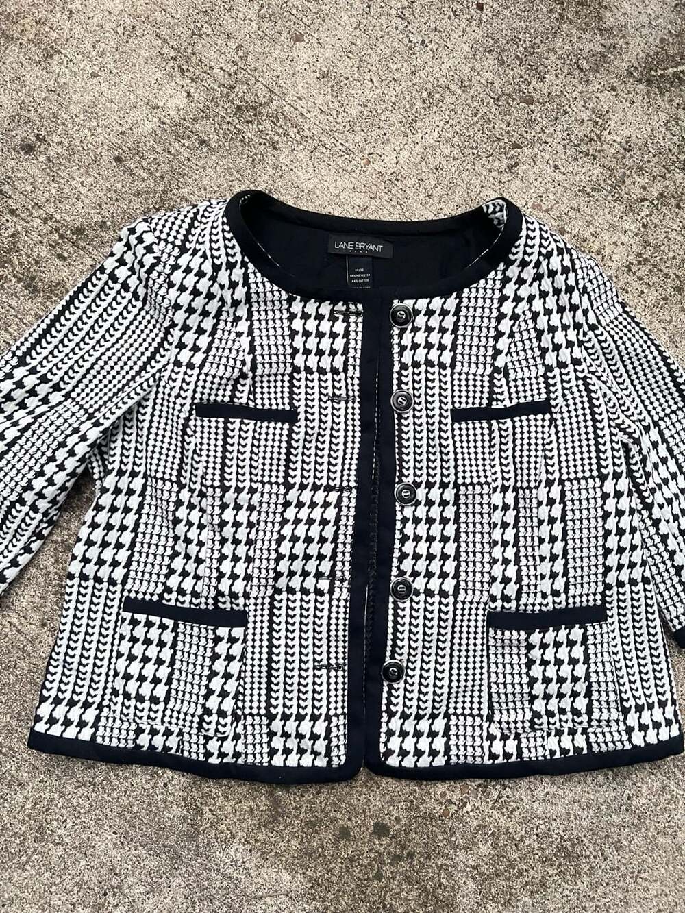 A- Lane Bryant Houndstooth Jacket Size 14/16 Black White Cotton Blend